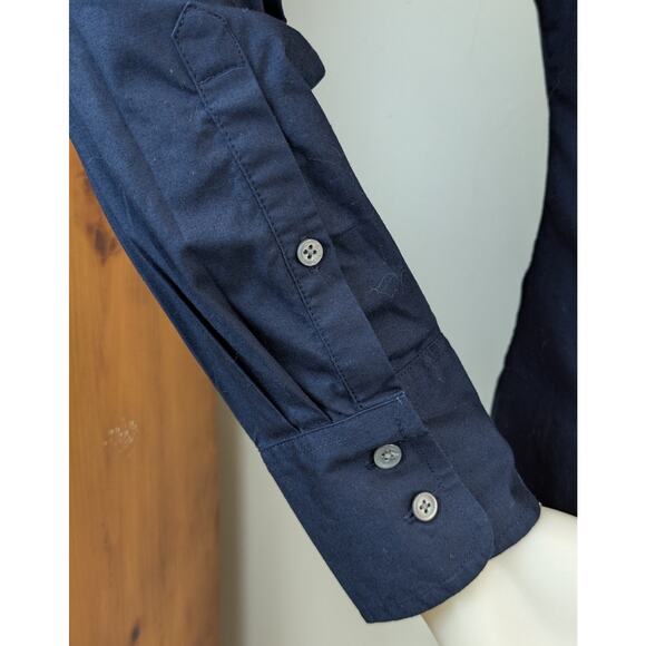 J Crew Womens Button Down Shirt 8 Slim Navy Red 3D Cherry Pom Pom Embroidery - Picture 8 of 10